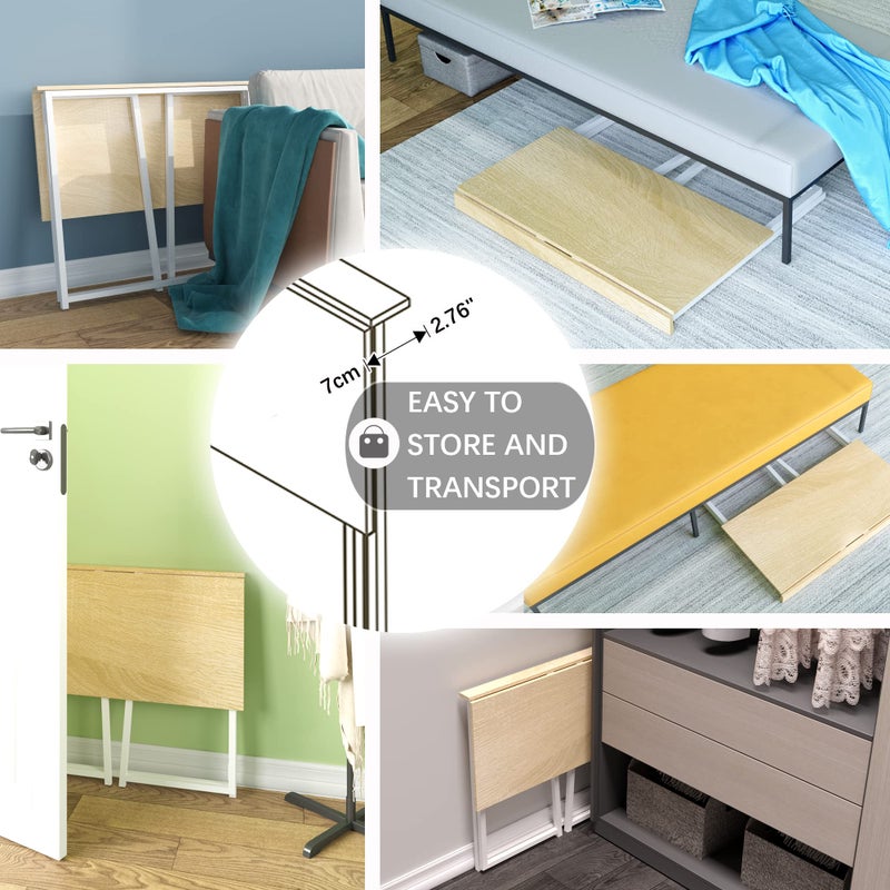 4NM 31.5" Small Folding Desk, Foldable Computer Home Office Desk, Study Writing Table for Small Space Saving Bedroom, Easy Assembly - Natural and White - Image 3